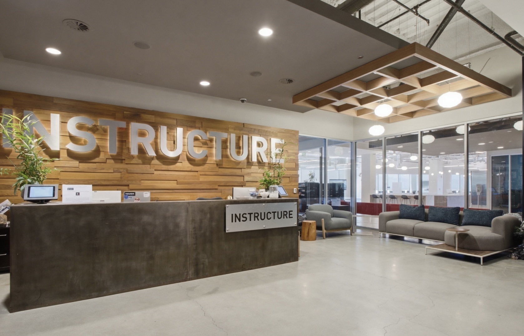 Employee hub seating on the renovated seventh floor at Instructure in Salt Lake City